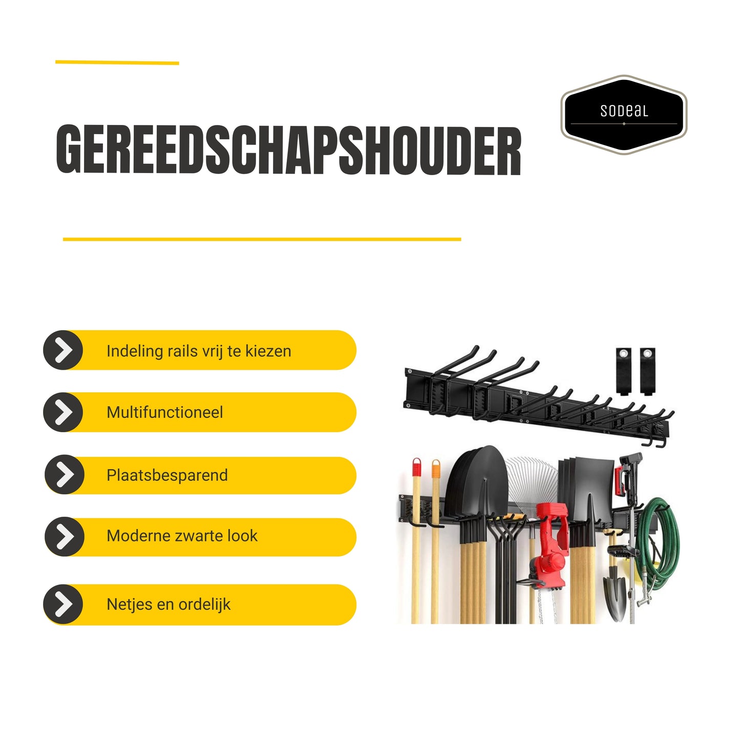 SODEAL Gereedschapshouder met 2 Heavy duty, 4 lange en 2 bezemhaken